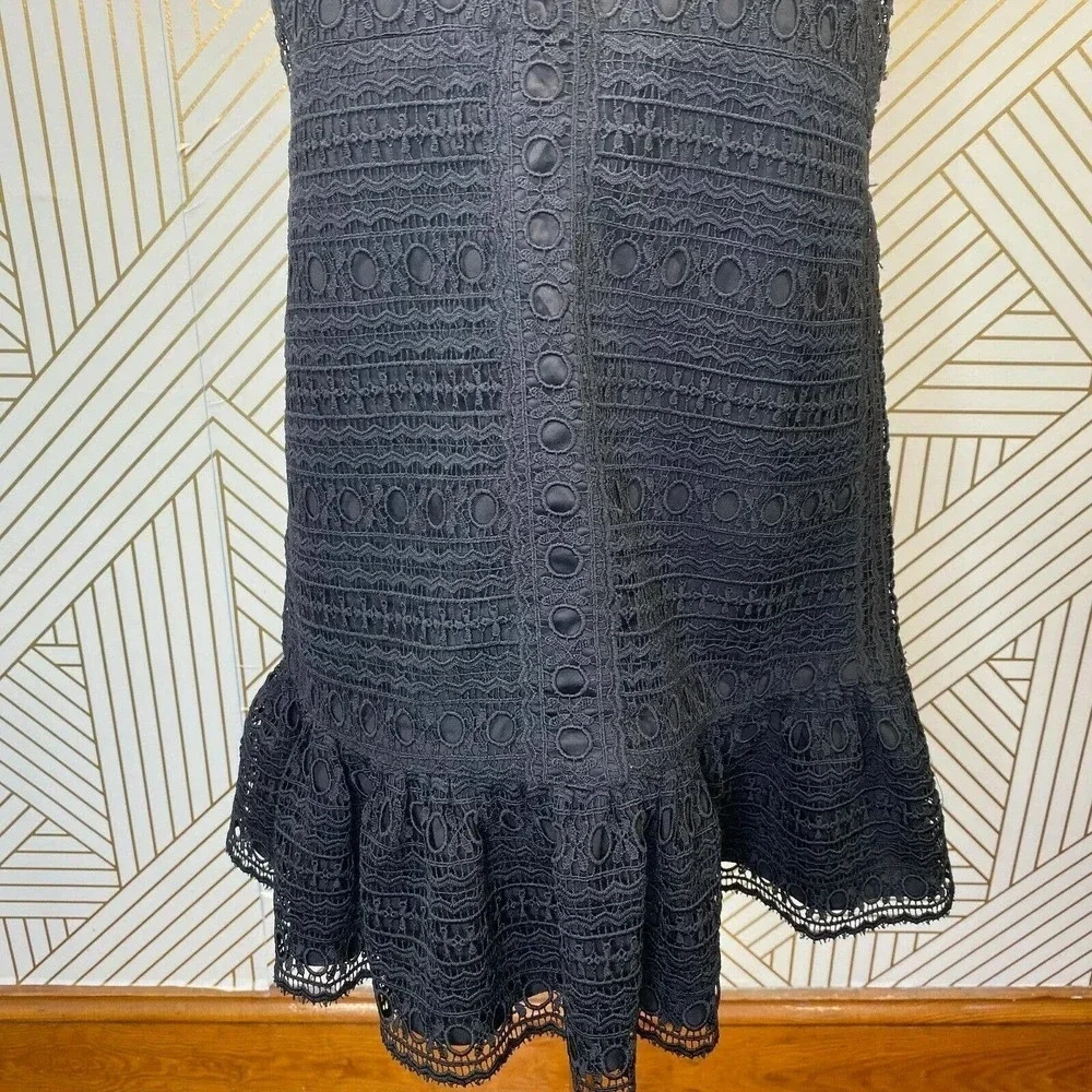 Kate Spade Black Lace Crochet Ruffle Hem Short Sleeve Party Dress Size‎ Small